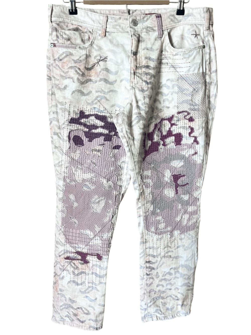 Pilcro Anthropologie The Boyfriend Slim Fit Embroidered Patchwork Pants Size 32